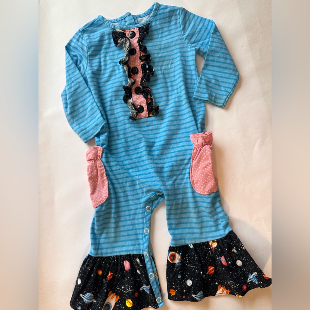 12M Ricrac & Ruffles Mystery Space Romper